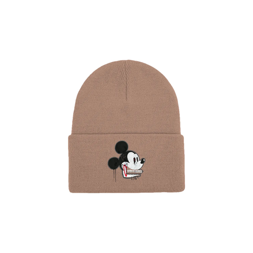 Beanie Beige con stampa ricamata di Topolino Mickey Mouse Fantastica Berretta calda, streetstyle, colorate, perfetta per completare il tuo outfit invernale.